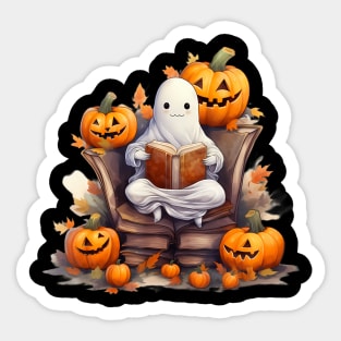 Funny Ghost Book Reading Boo Spooky Halloween Books Lover Sticker